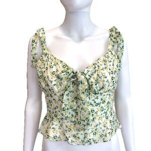 WAYF Milkmaid Button Front Cami Size XS Ditsy Floral Tie Shoulder Cropped Tank